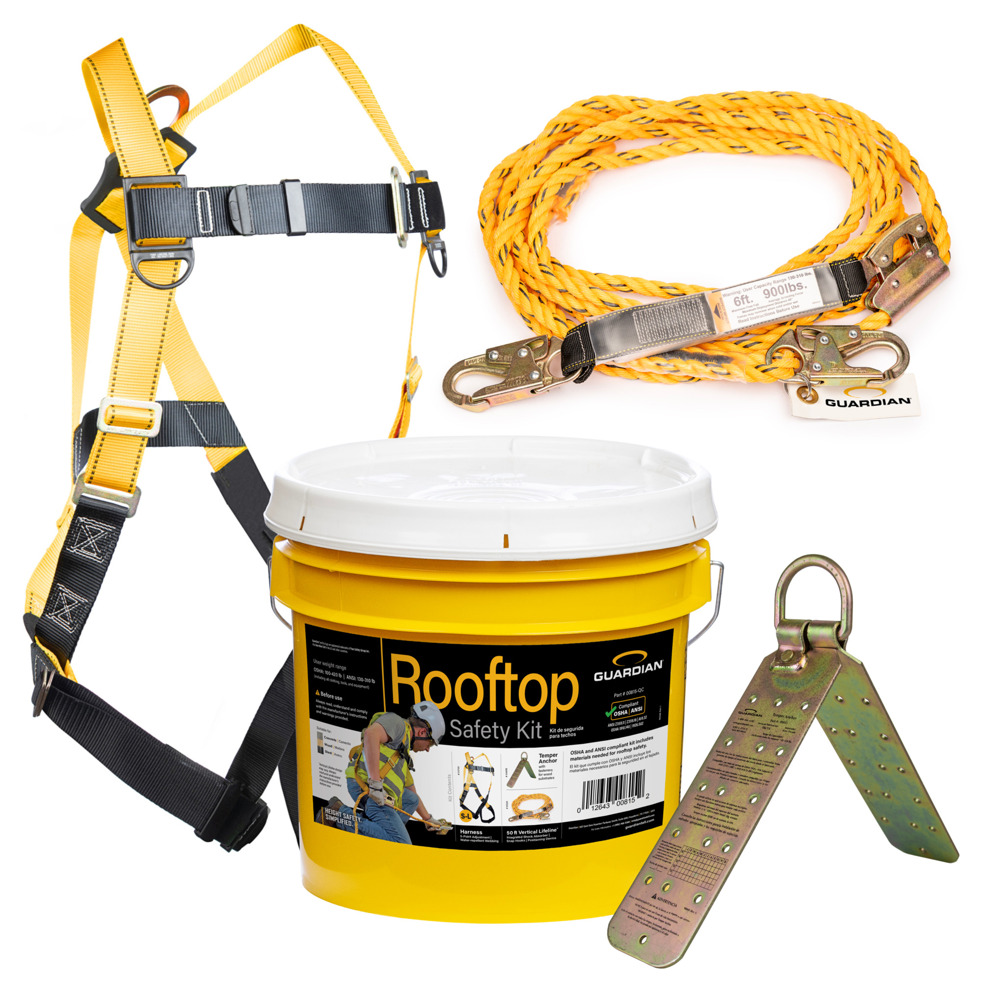 Guardian Fall Protection Bucket of Safe-Tie Roofing Kit, Model# 00815
